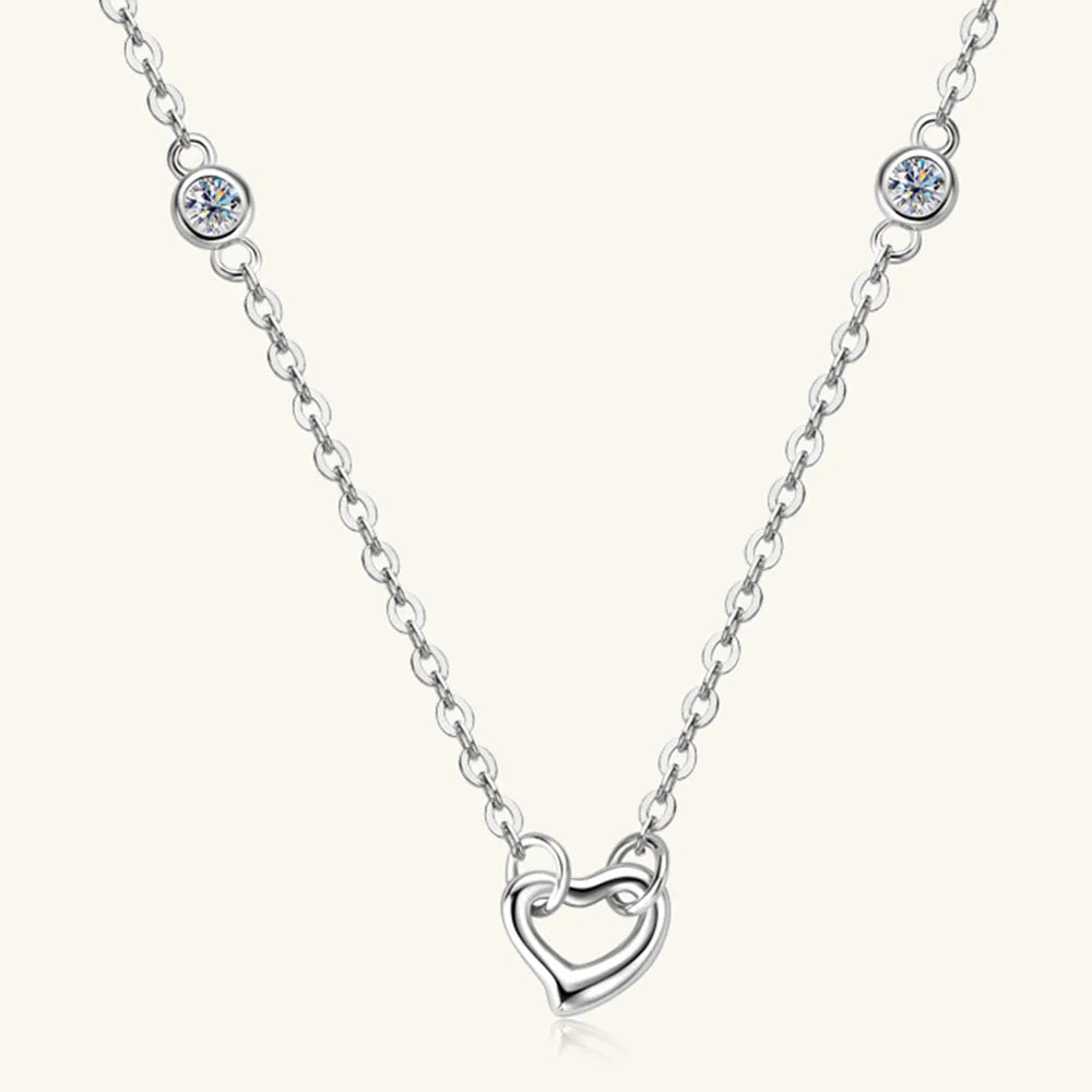 Moissanite Heart Pendant Necklace in 925 Silver