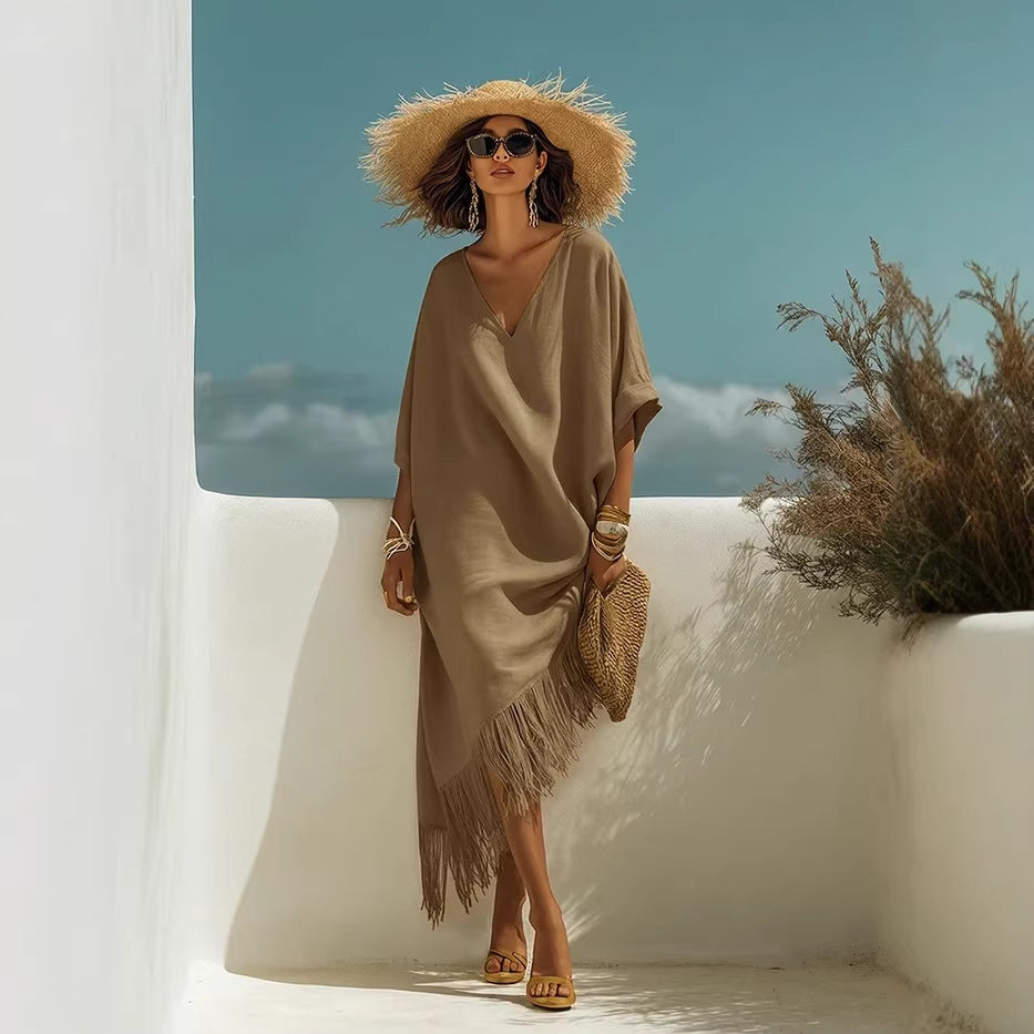 Casual Fringe V-Neck Beach Travel Dress