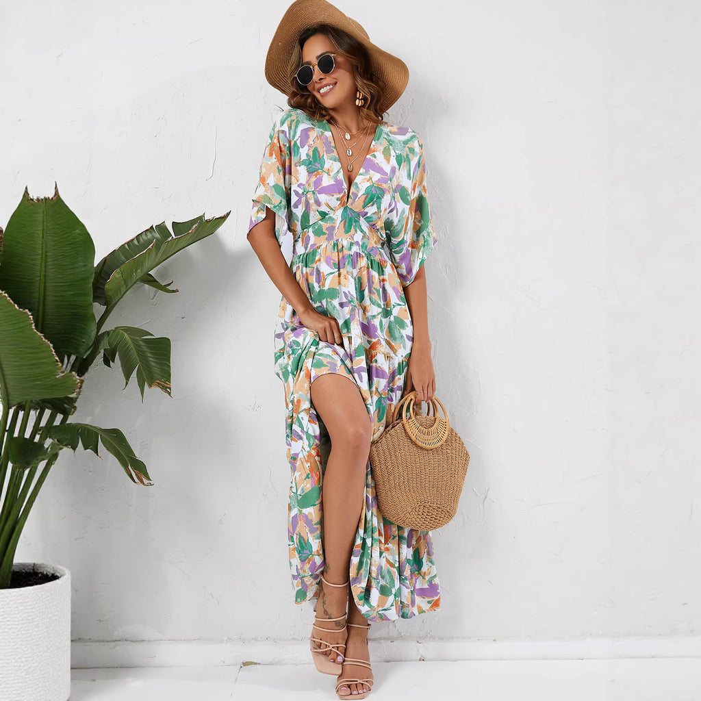 Floral Print Sleeveless Round Neck Smocked Waist Maxi Dress