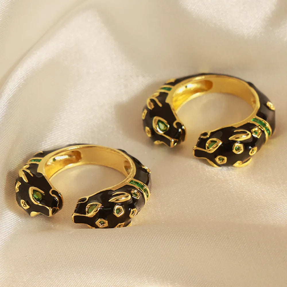 Black Panther Enamel Glazed Open Ring