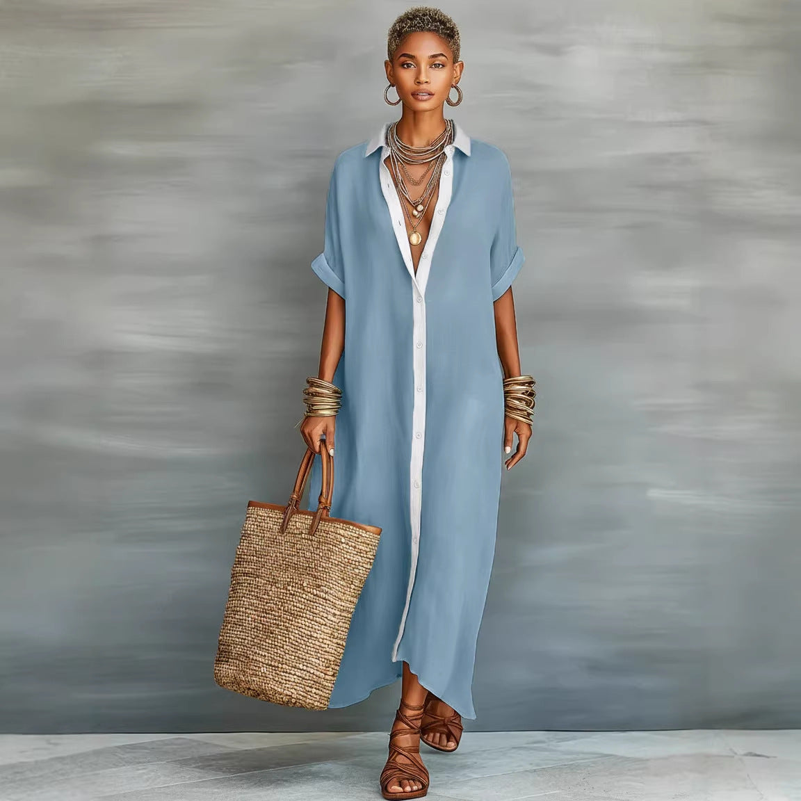 Casual Loose Short Sleeve Shirt Dress