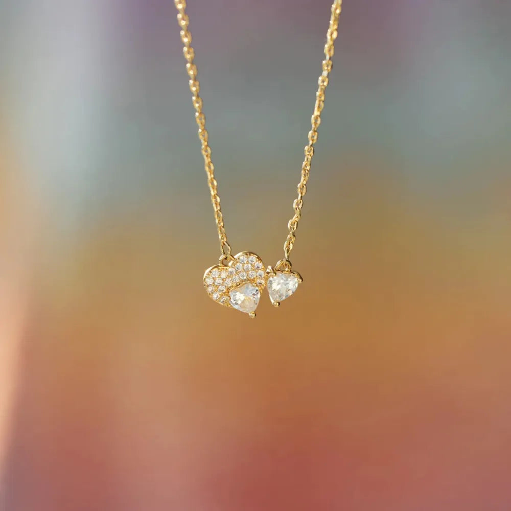 18K Gold Zircon Heart Necklace in 925 Sterling Silver