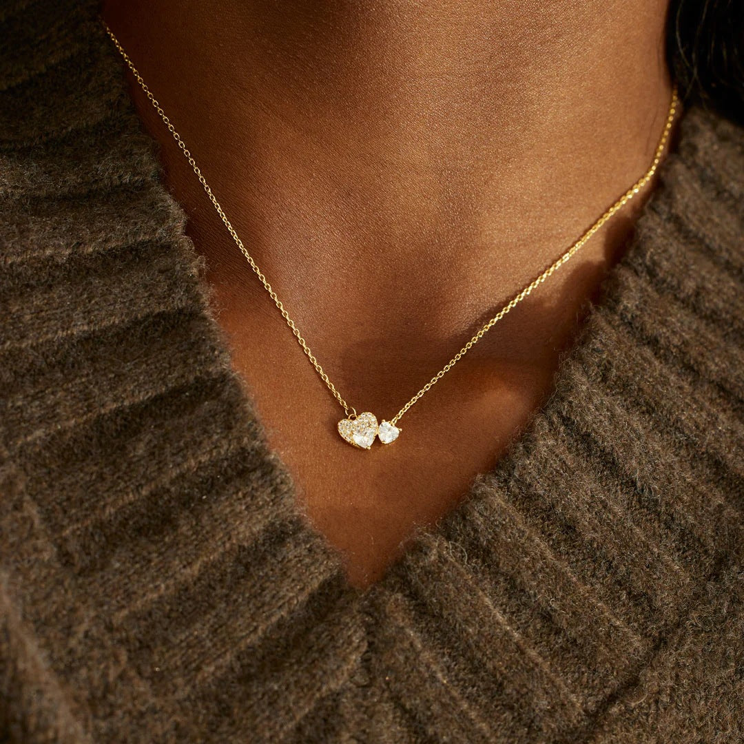 18K Gold Zircon Heart Necklace in 925 Sterling Silver