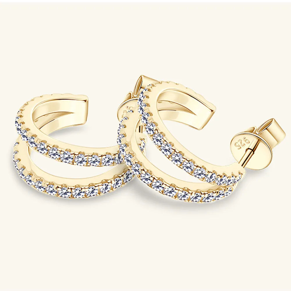 Moissanite C-Hoop Earrings in 925 Sterling Silver
