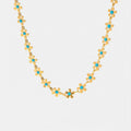Blue Enamel Flower Necklace in Titanium Steel