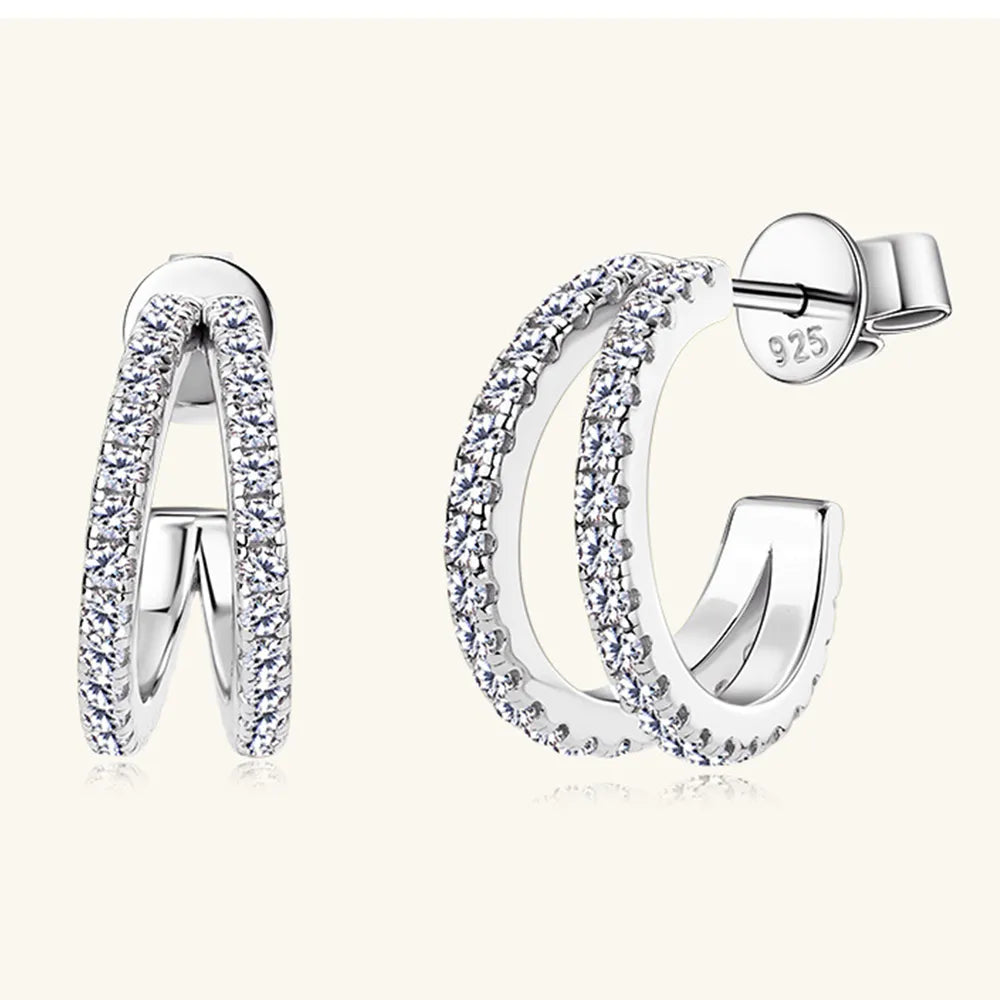 Moissanite C-Hoop Earrings in 925 Sterling Silver
