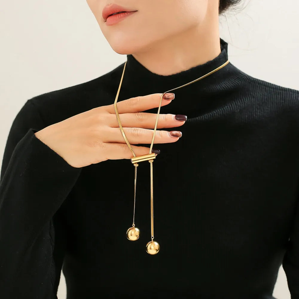 18K Gold Plated Hollow Bead Necklace in Titanium Steel