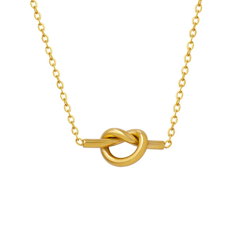 18K Gold Plated Knotted Necklace in Titanium Steel