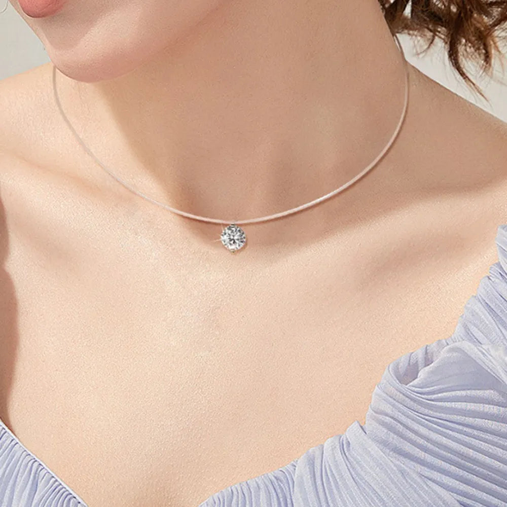 1 Carat Floating Moissanite Necklace in 925 Silver