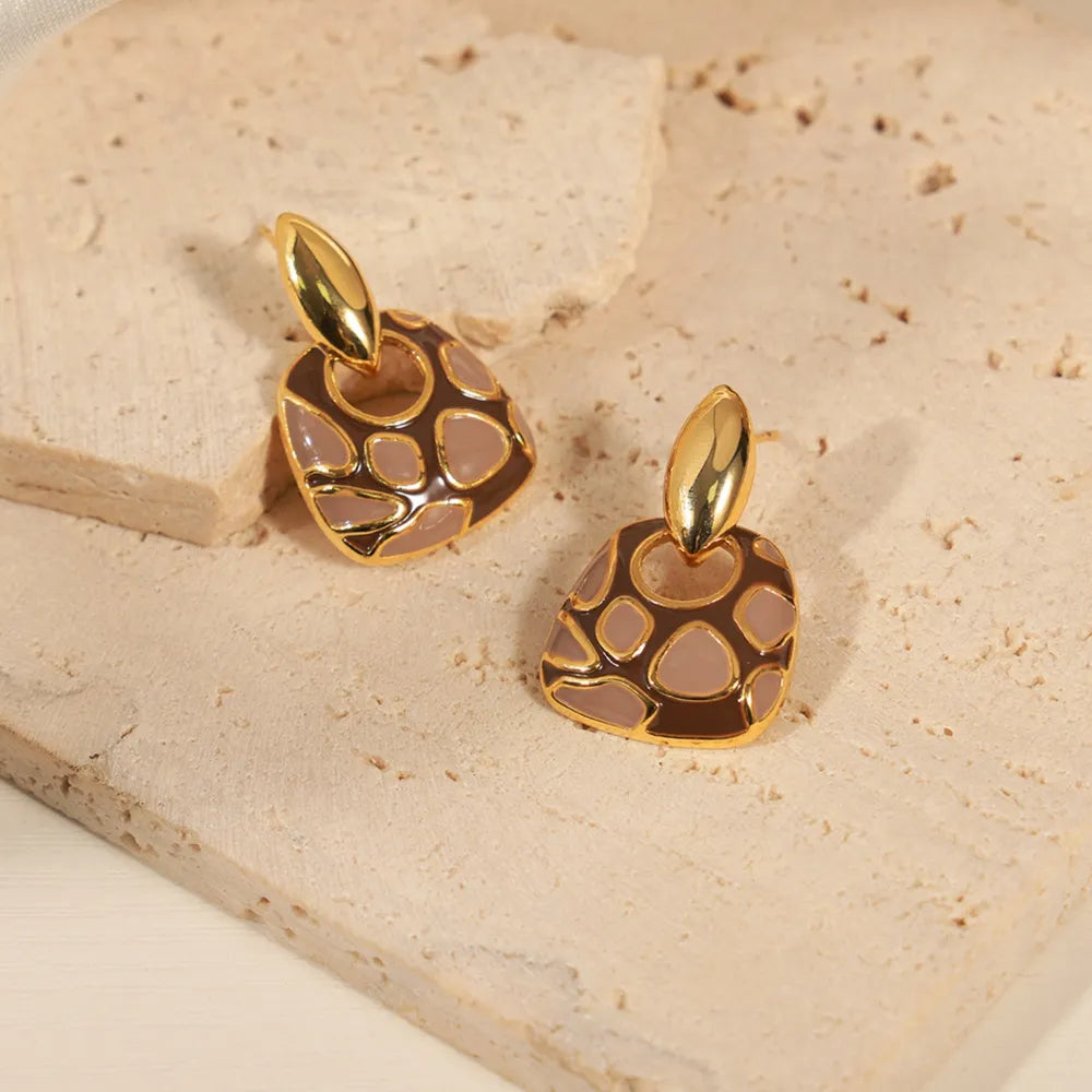 Geometric Enamel Leopard Earrings