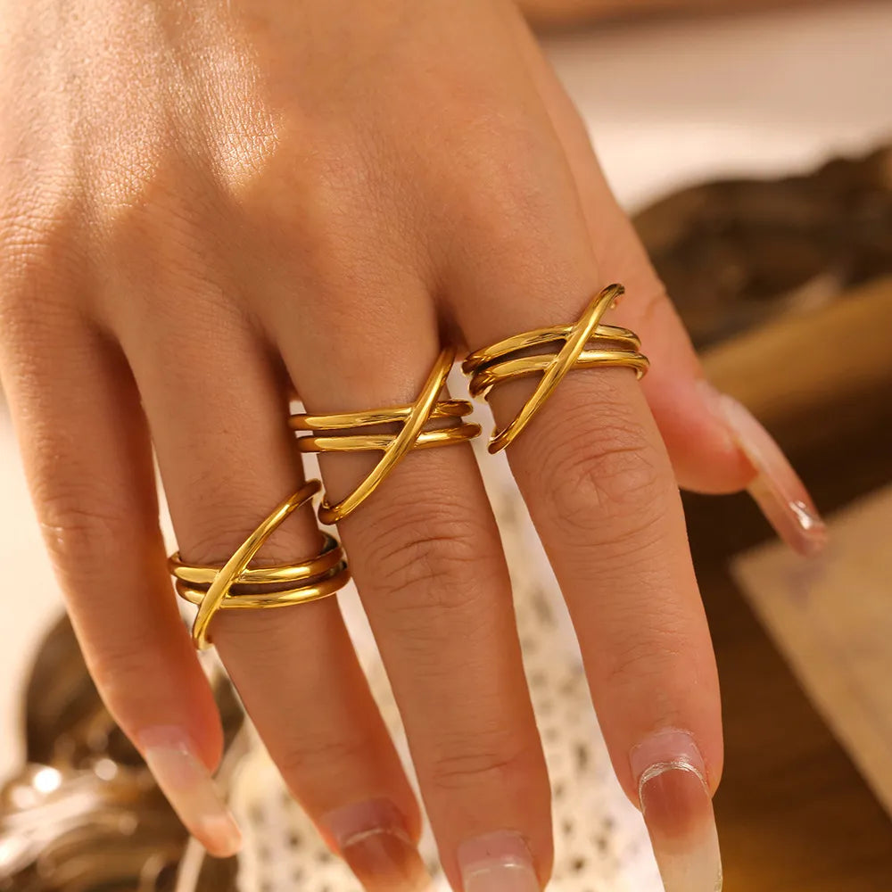 18K Gold Plated Crisscross Ring in Titanium