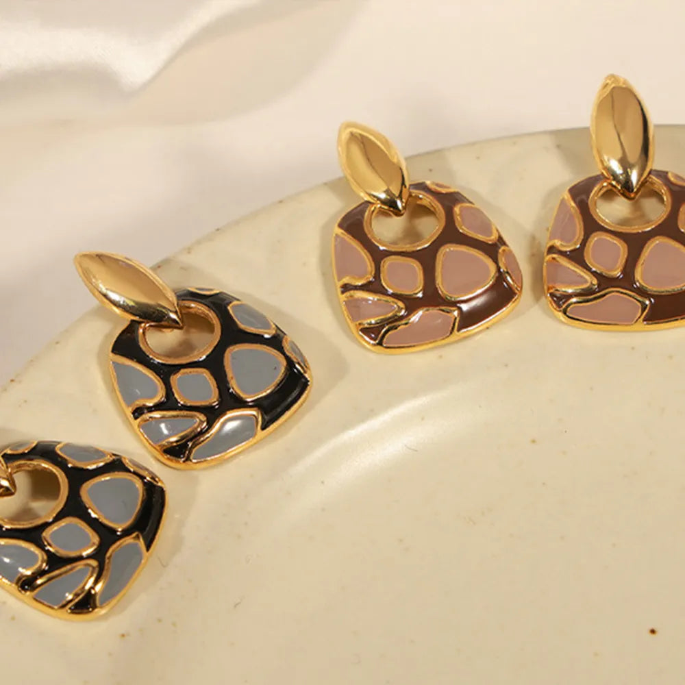 Geometric Enamel Leopard Earrings