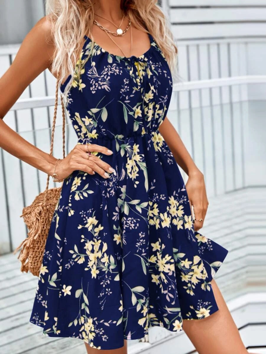 Elastic Waist Tie-Up Strap Short Princess Dress
