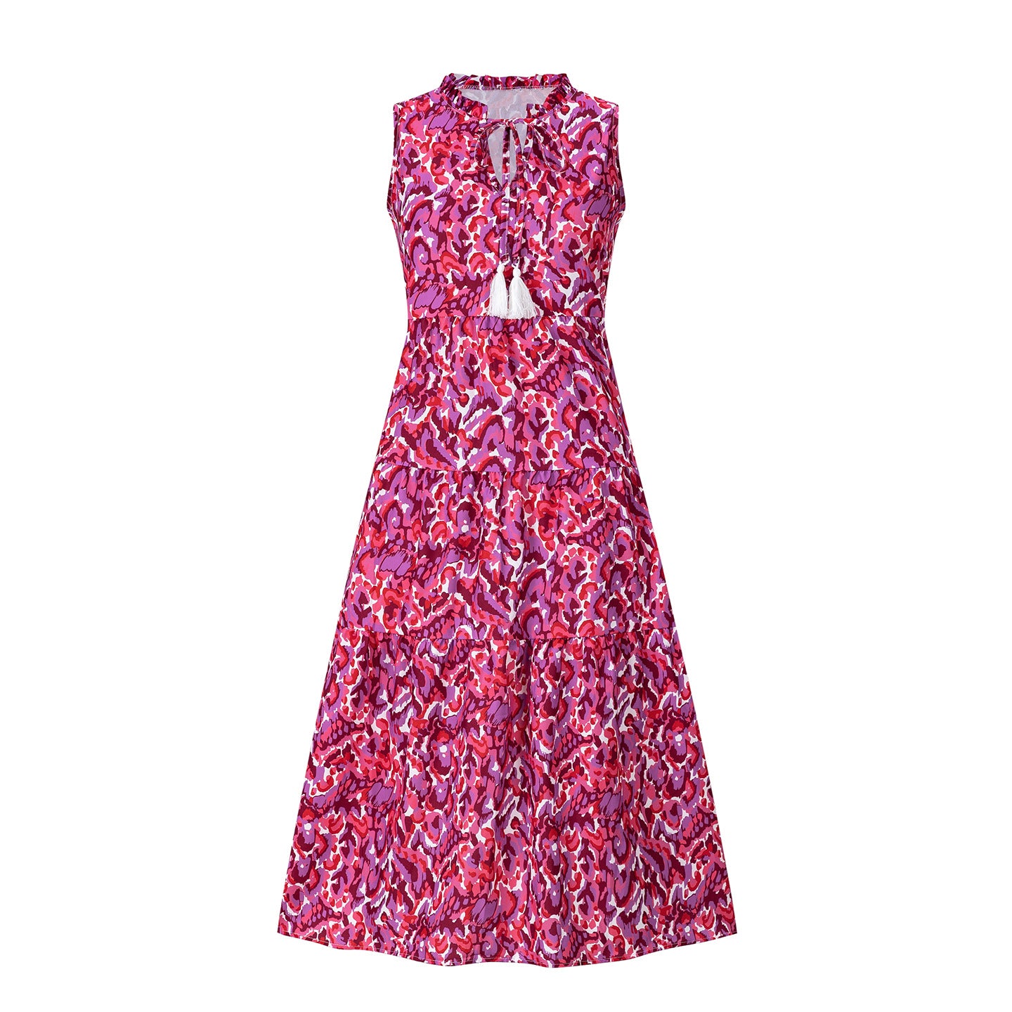 Floral Print Sleeveless V-Neck Smocked Waist Maxi Dress