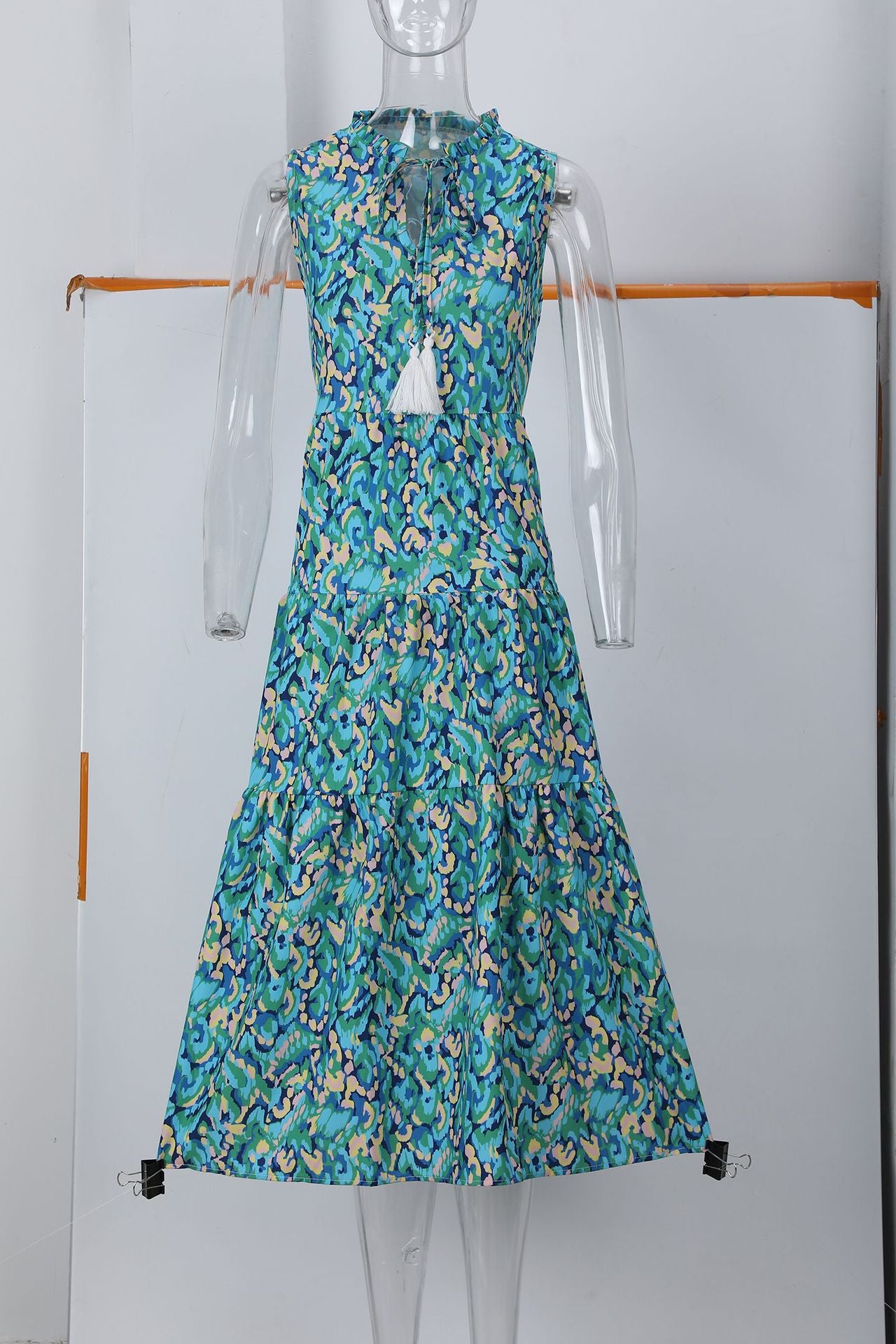 Floral Print Sleeveless V-Neck Smocked Waist Maxi Dress