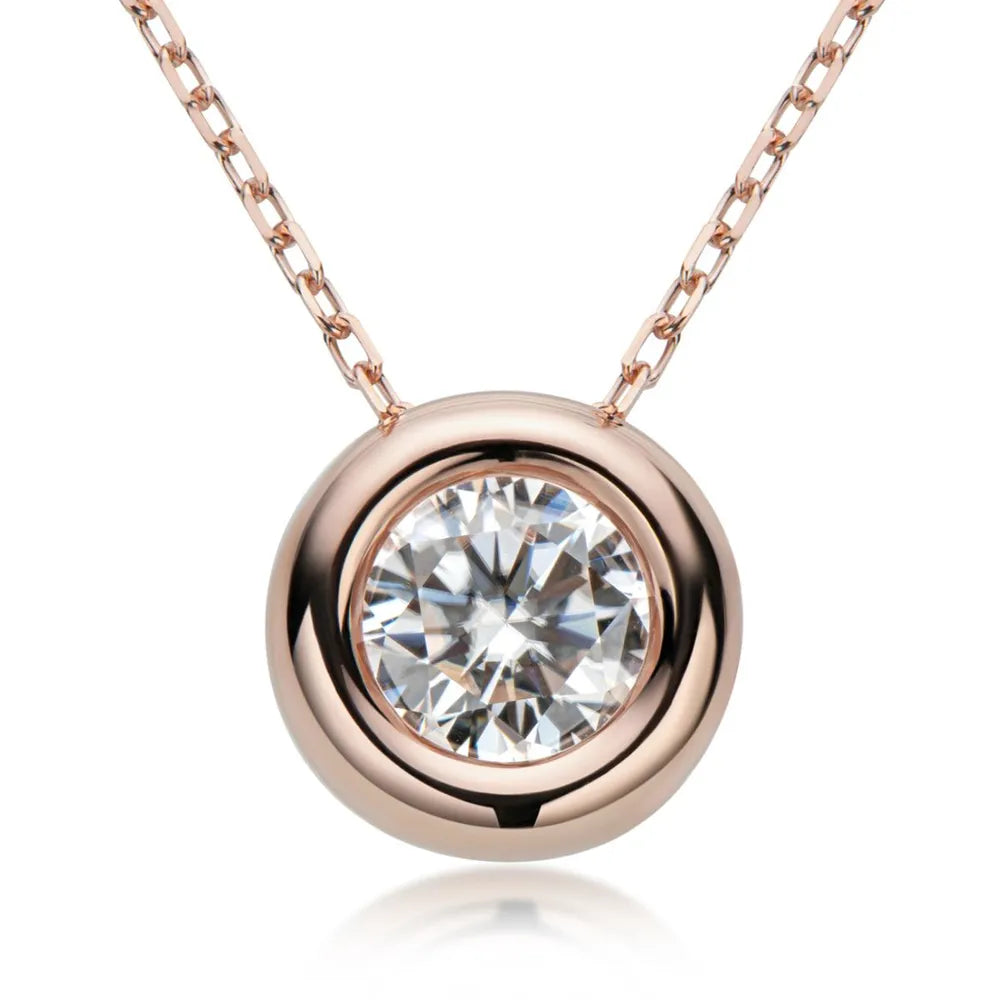 1 Carat Round Moissanite Necklace in 925 Silver