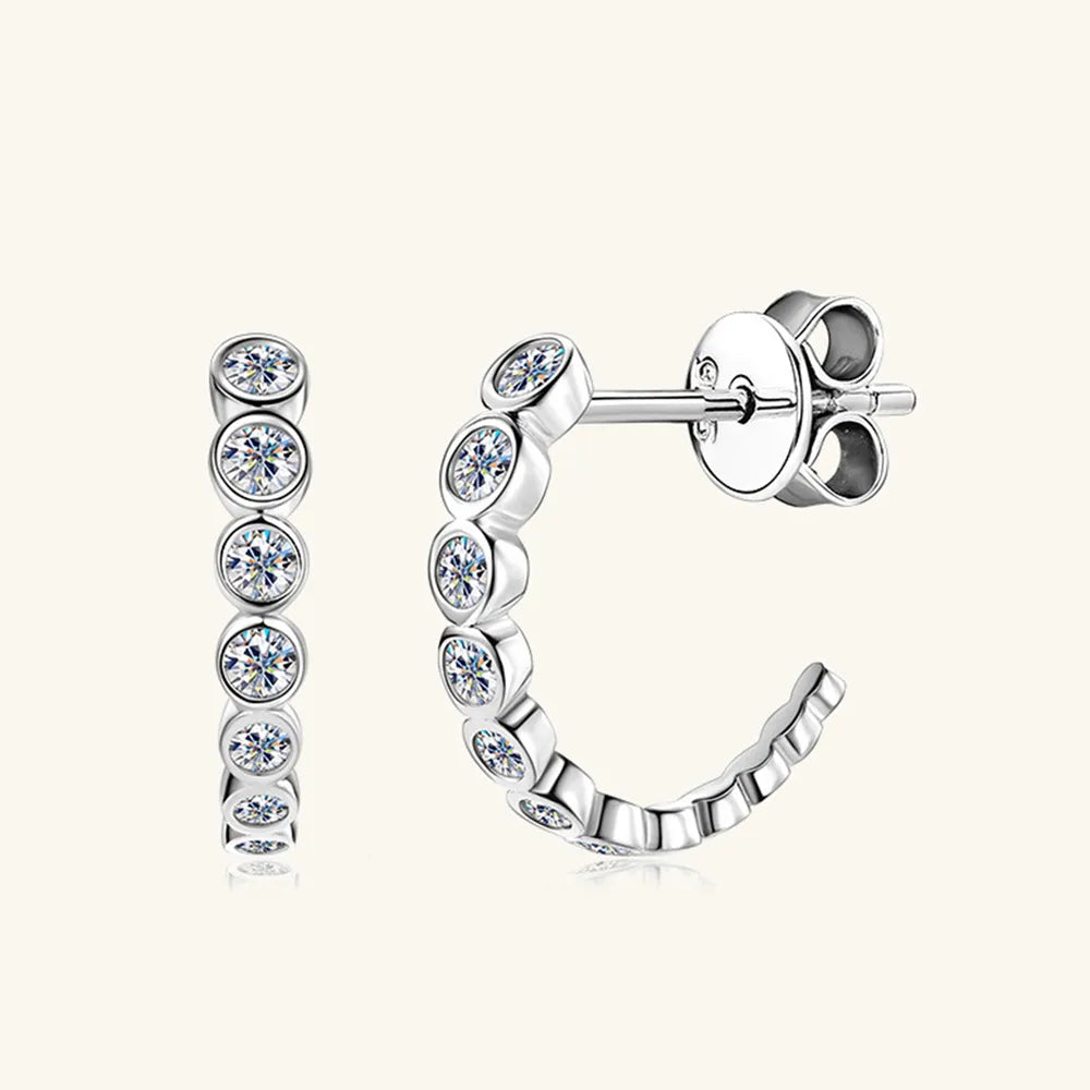 Inlaid Moissanite C-Hoop Earrings — 925 Sterling Silver