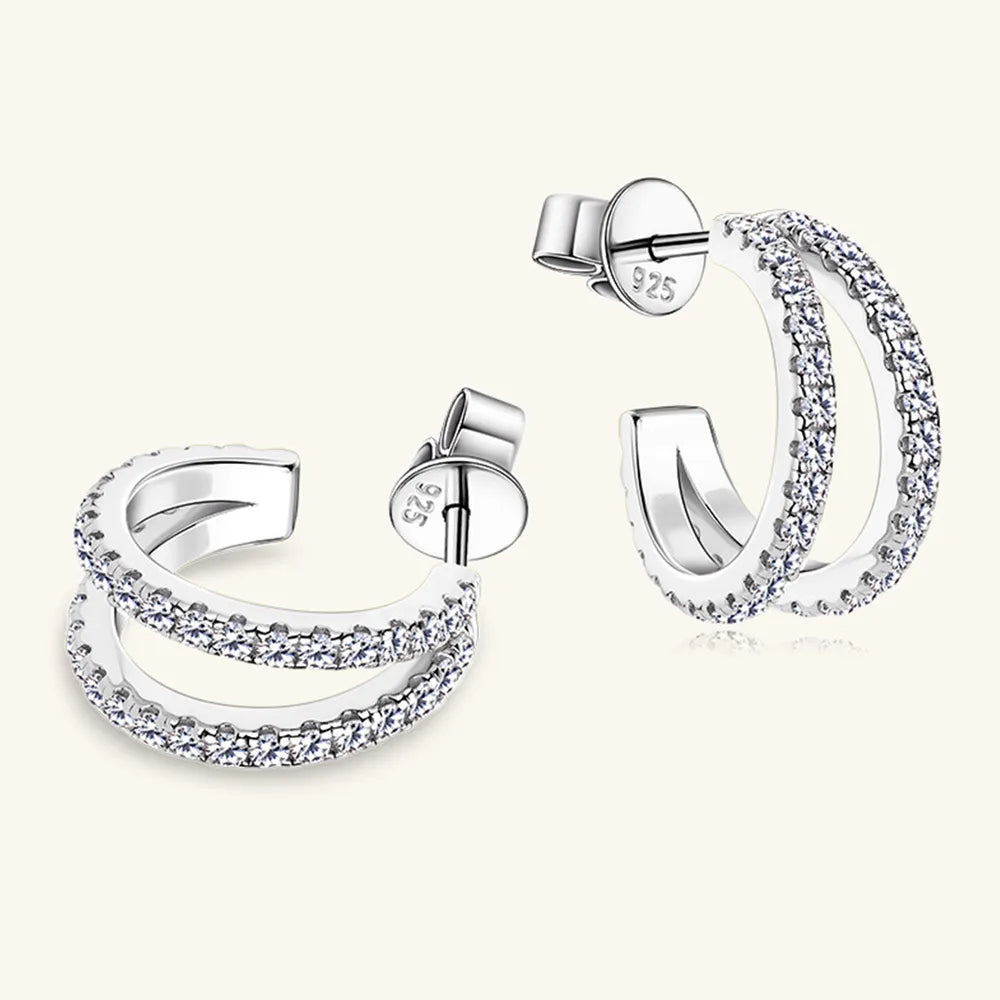 Moissanite C-Hoop Earrings in 925 Sterling Silver