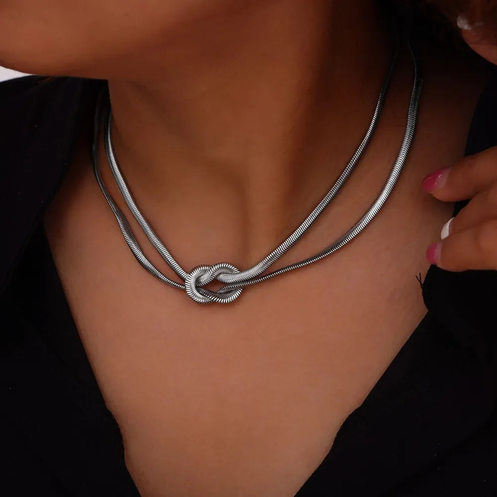 Gold Plated Knot Necklace in Titanium Steel