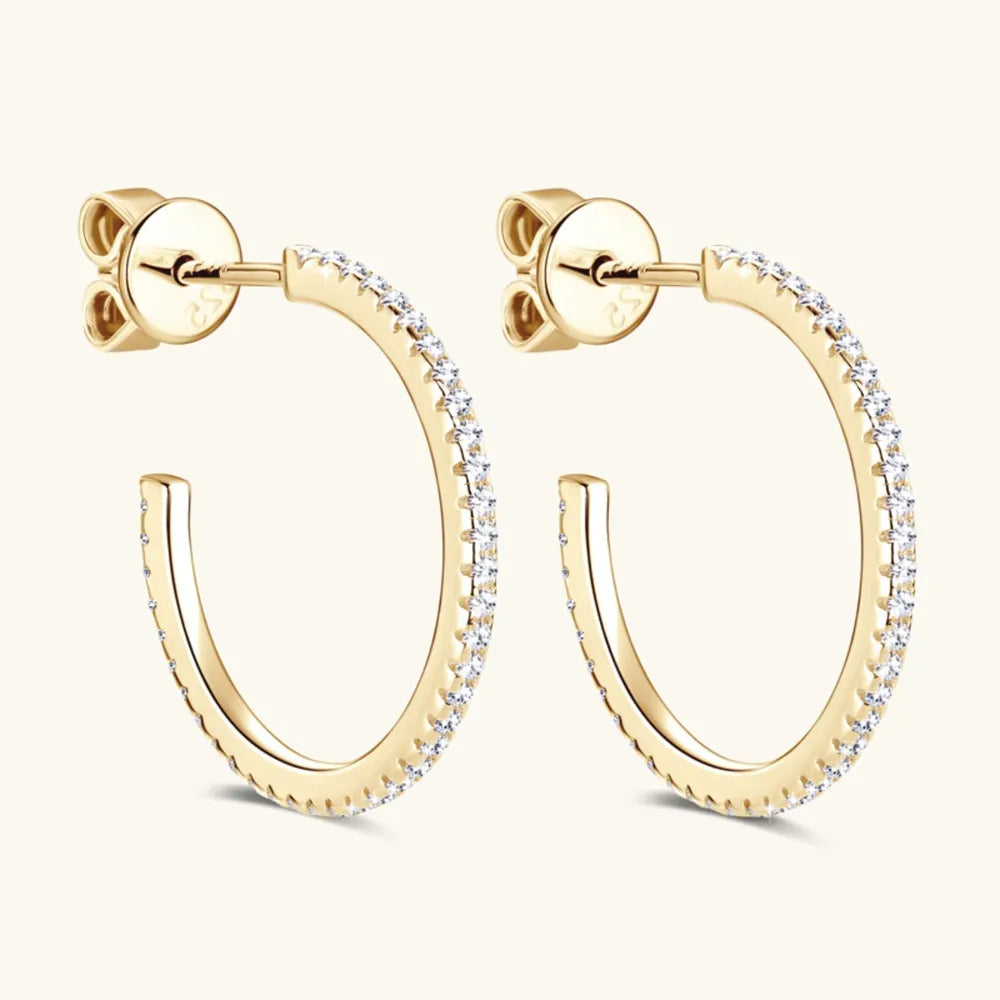 Inlaid Moissanite C-Hoop Earrings in 925 Sterling Silver