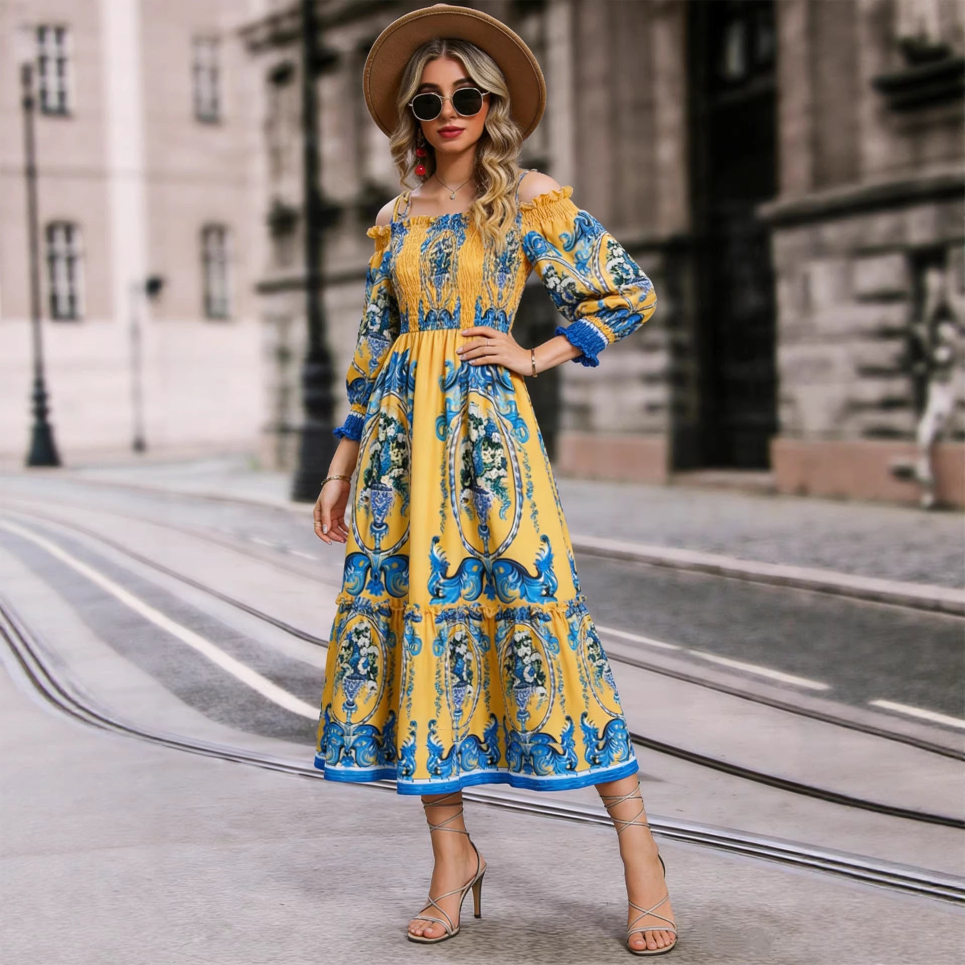 Floral Print Tie-Front V-Neck Short Sleeve Midi Dress