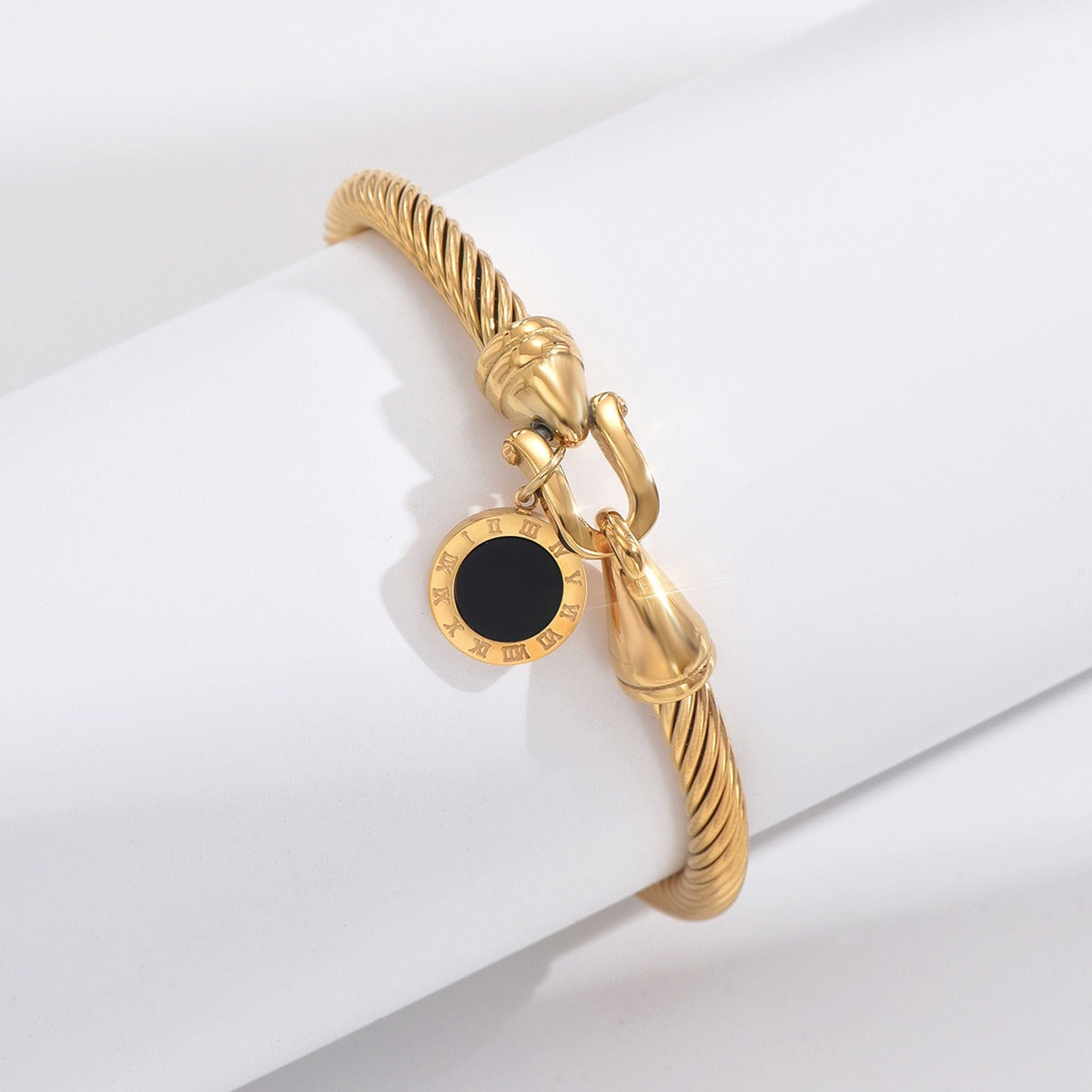Versatile fashion Roman numeral pendant Fried Dough Twists bracelet Multicolor stainless steel women's bracelet
