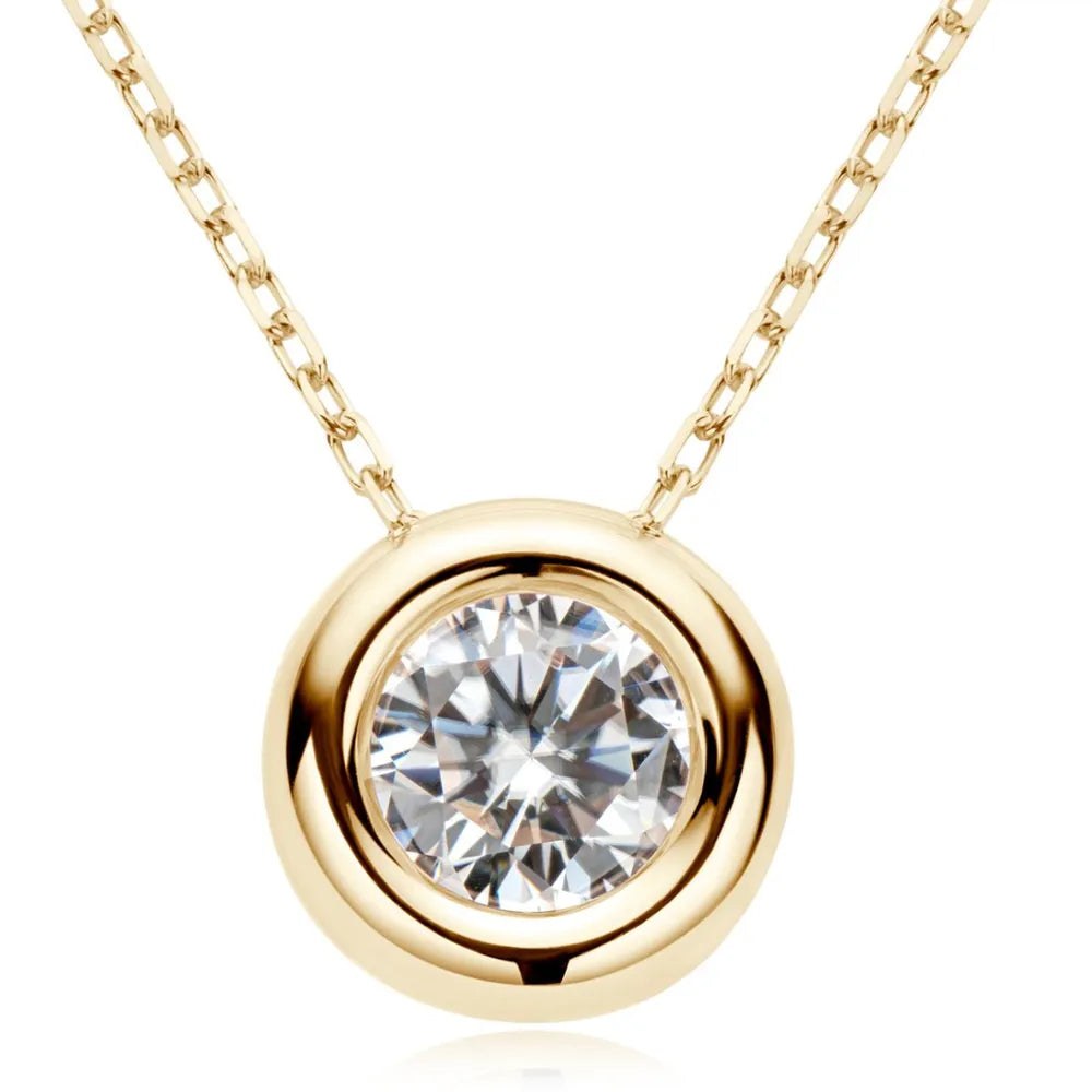 1 Carat Round Moissanite Necklace in 925 Silver