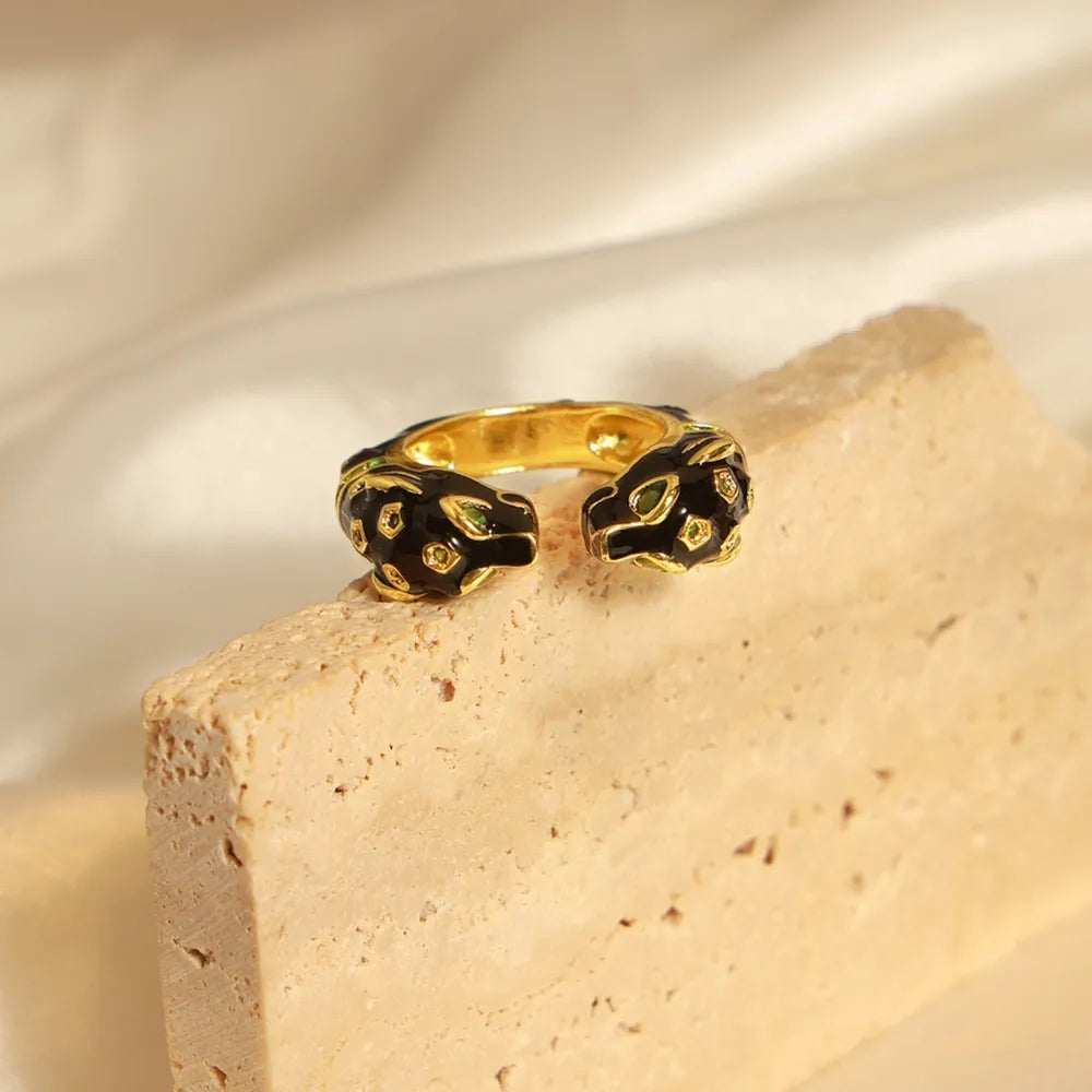 Black Panther Enamel Glazed Open Ring