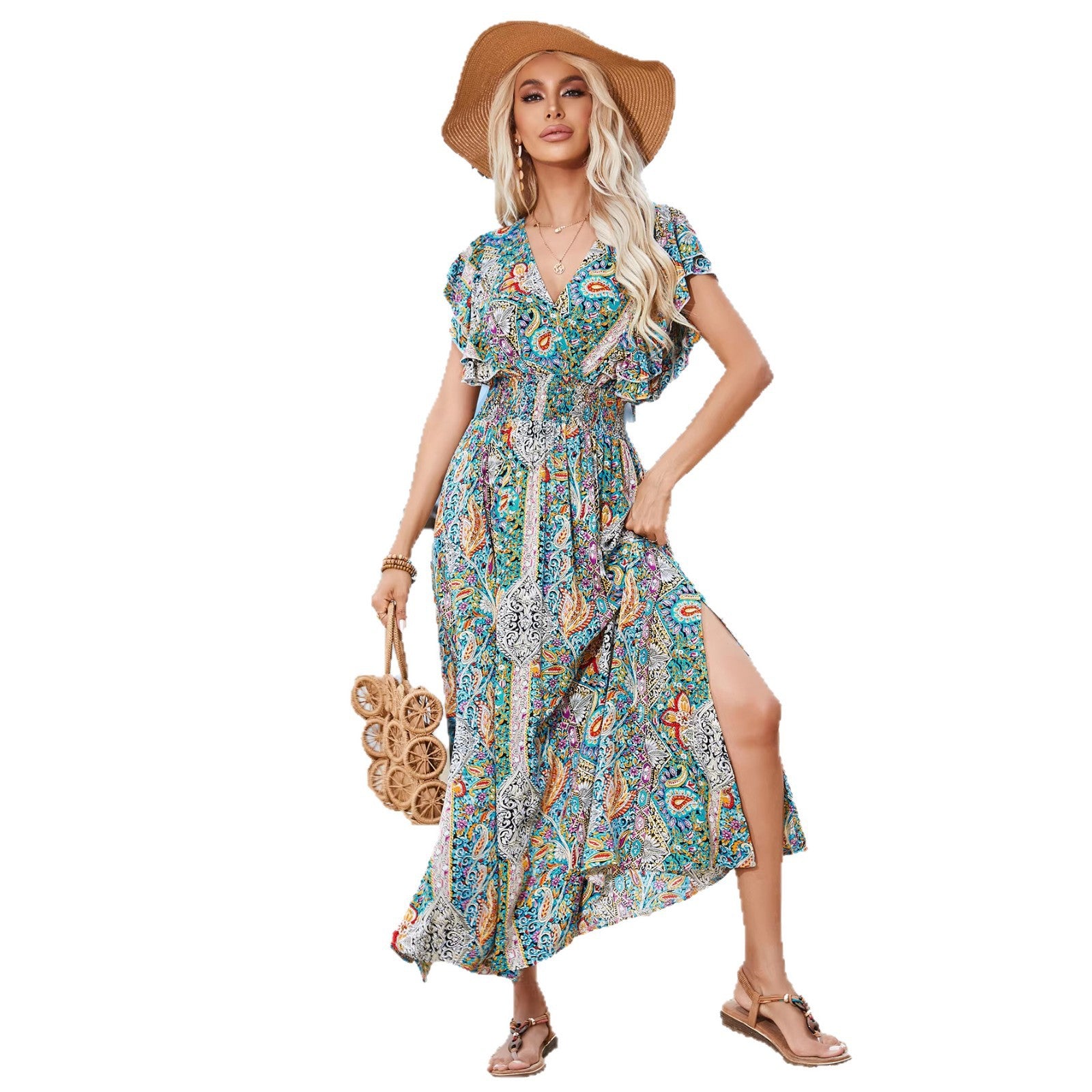 Floral Print Sleeveless Square Neck Ruffle Hem Midi Dress
