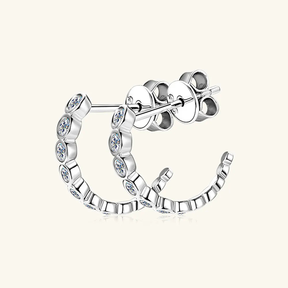 Inlaid Moissanite C-Hoop Earrings — 925 Sterling Silver