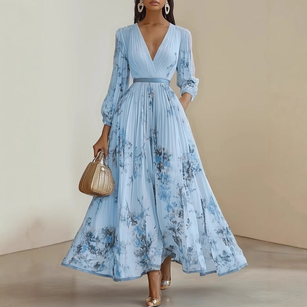Long Sleeve V-Neck Midi Dress