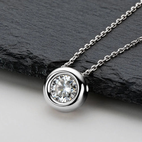 1 Carat Round Moissanite Necklace in 925 Silver