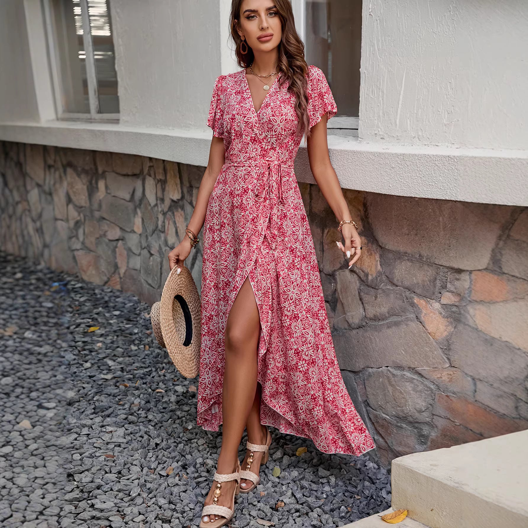 Floral Print Sleeveless V-Neck Smocked Waist Tiered Maxi Dress