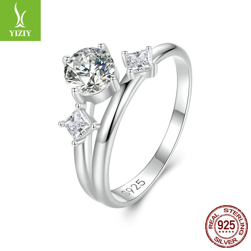 Sparkling Double Layer Zircon Ring in 925 Silver