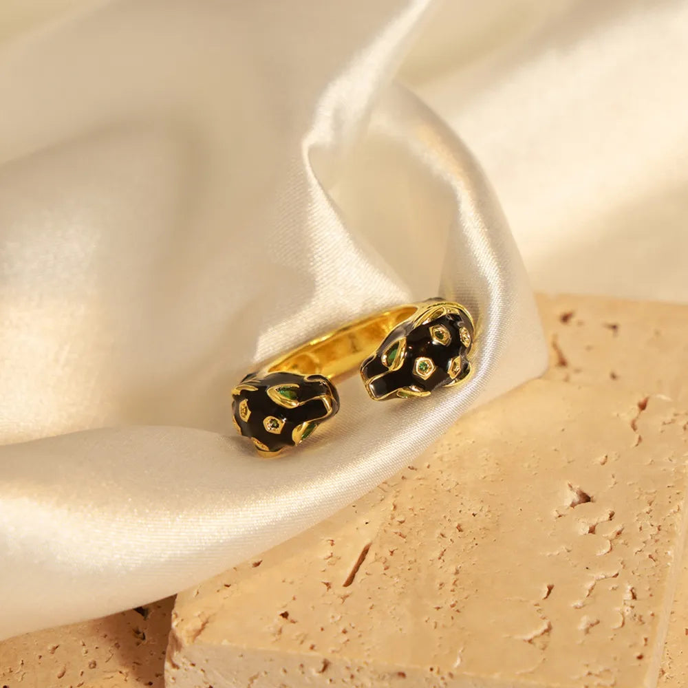 Black Panther Enamel Glazed Open Ring