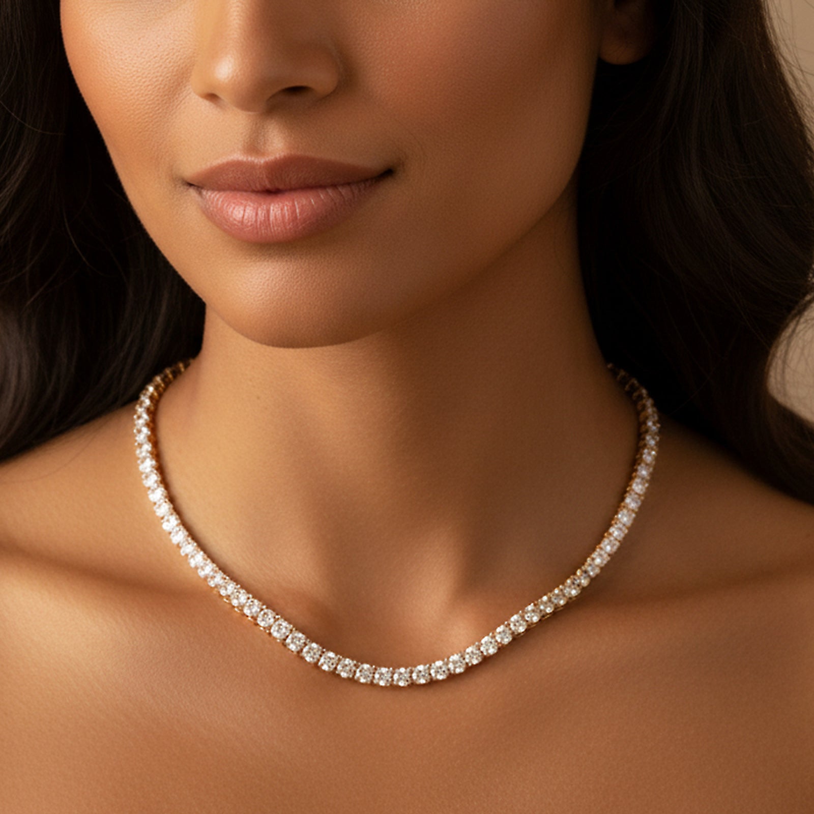 Zirconia Tennis Necklace in 18K Gold Plated Copper