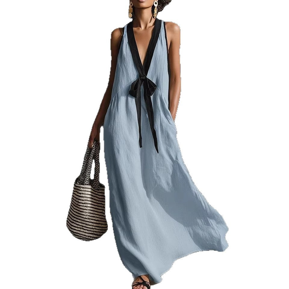 V-Neck Strapless Sleeveless Resort-Style Elegant Maxi Dress