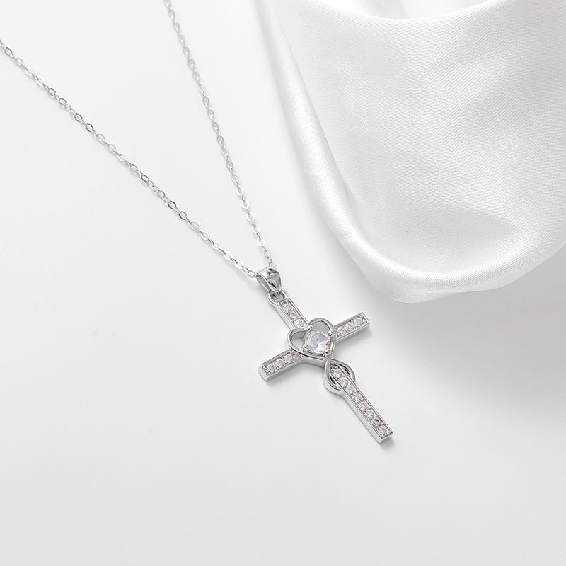 Heart & Cross Pendant Necklace in 925 Silver