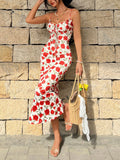 Romantisches Vintage-Maxikleid mit Blumenmuster, Wickeloberteil und Taillenband zum Binden