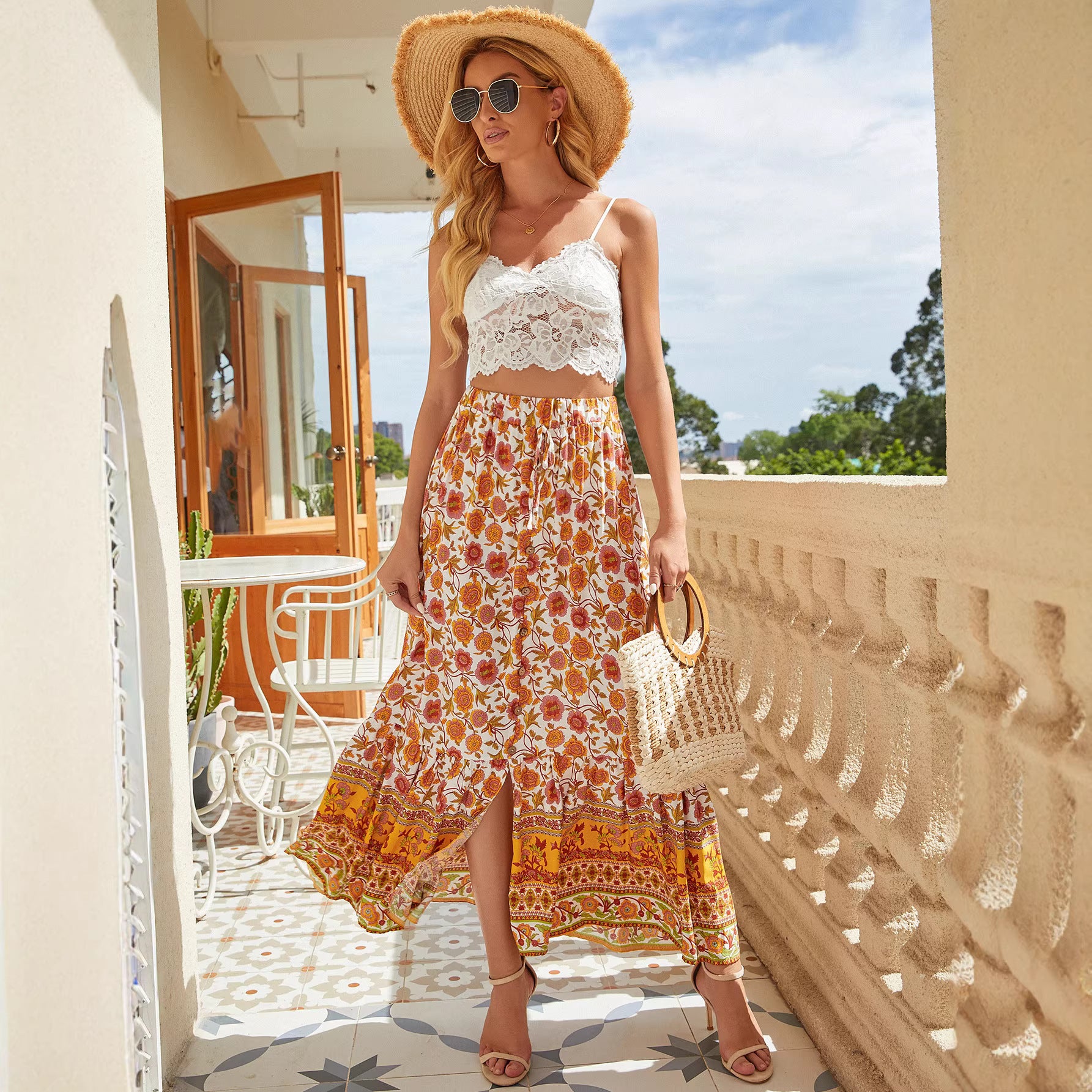 Floral Print Sleeveless Round Neck Loose Casual Maxi Dress