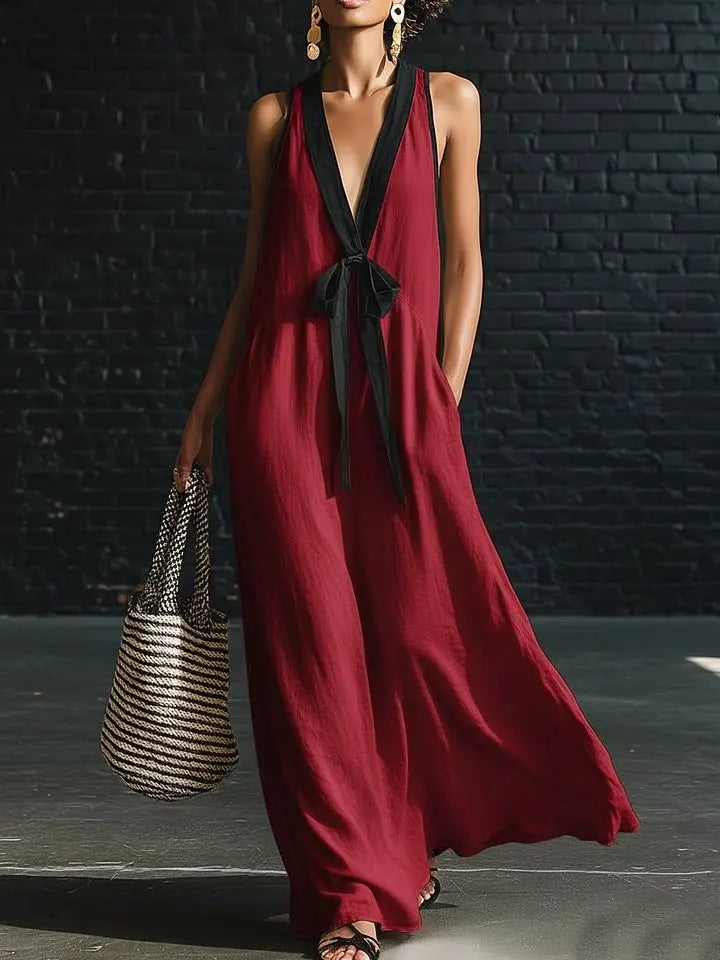 V-Neck Strapless Sleeveless Resort-Style Elegant Maxi Dress