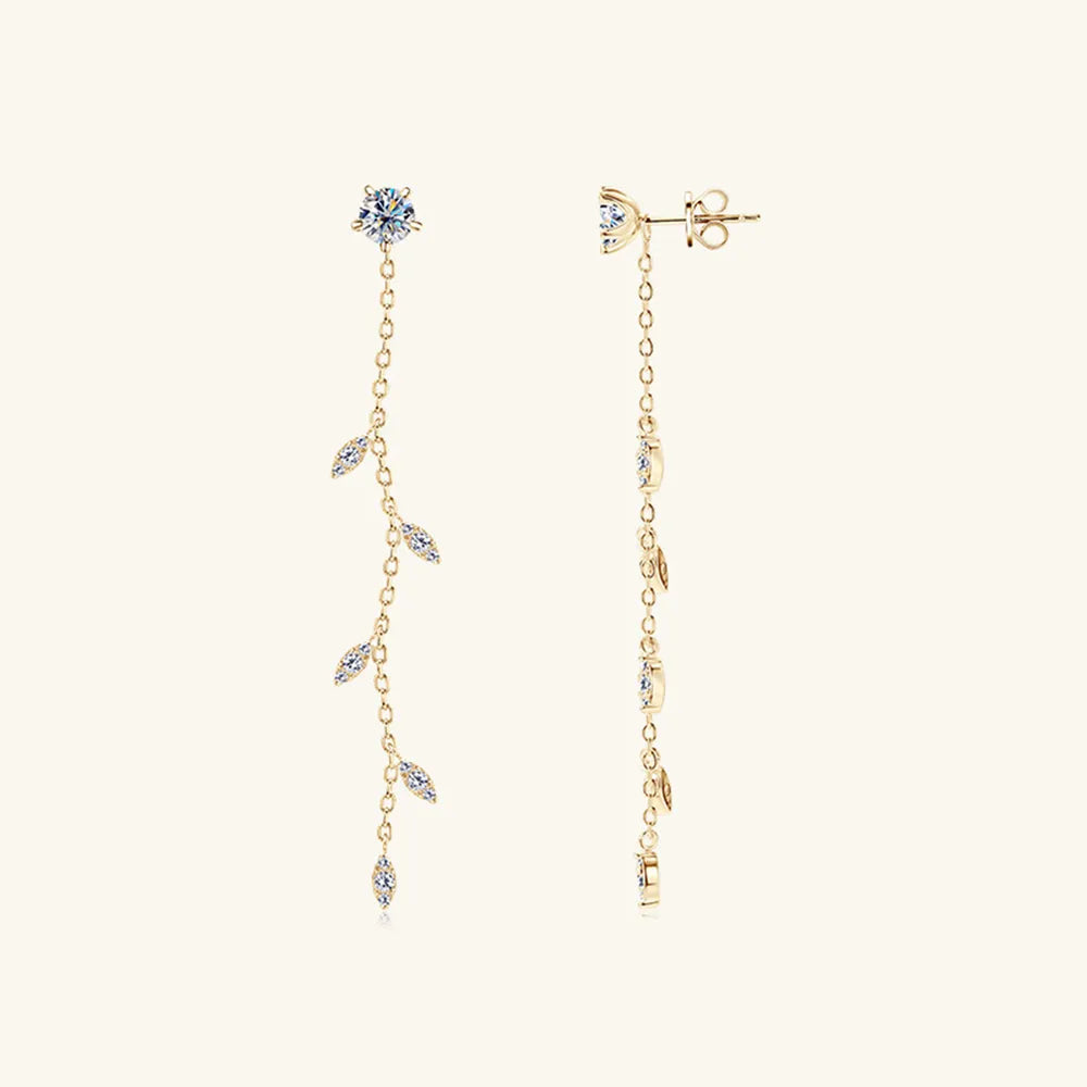 1.38ct Moissanite Leaf Earrings in 925 Sterling Silver