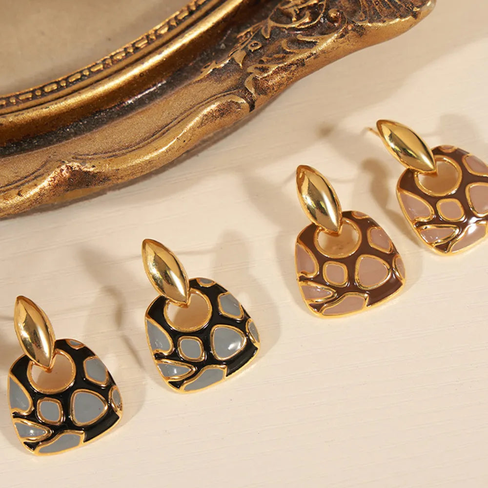 Geometric Enamel Leopard Earrings
