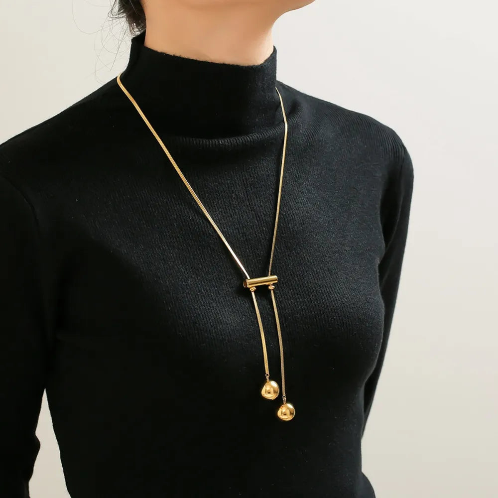18K Gold Plated Hollow Bead Necklace in Titanium Steel