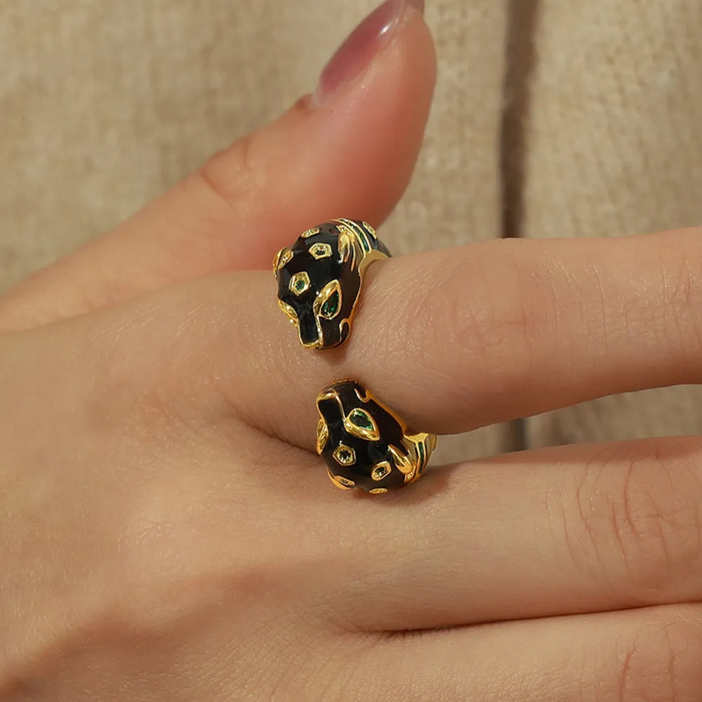 Black Panther Enamel Glazed Open Ring
