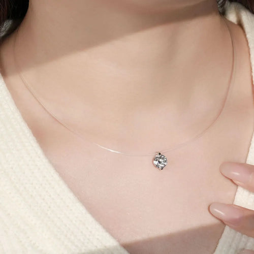 1 Carat Floating Moissanite Necklace in 925 Silver