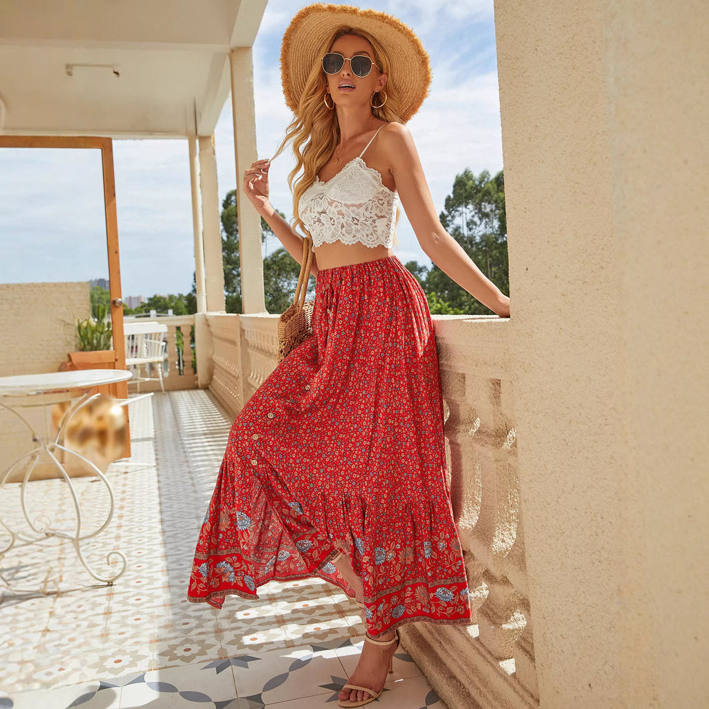 Ärmelloses, langes Freizeitkleid mit Rundhalsausschnitt und Blumenmuster
