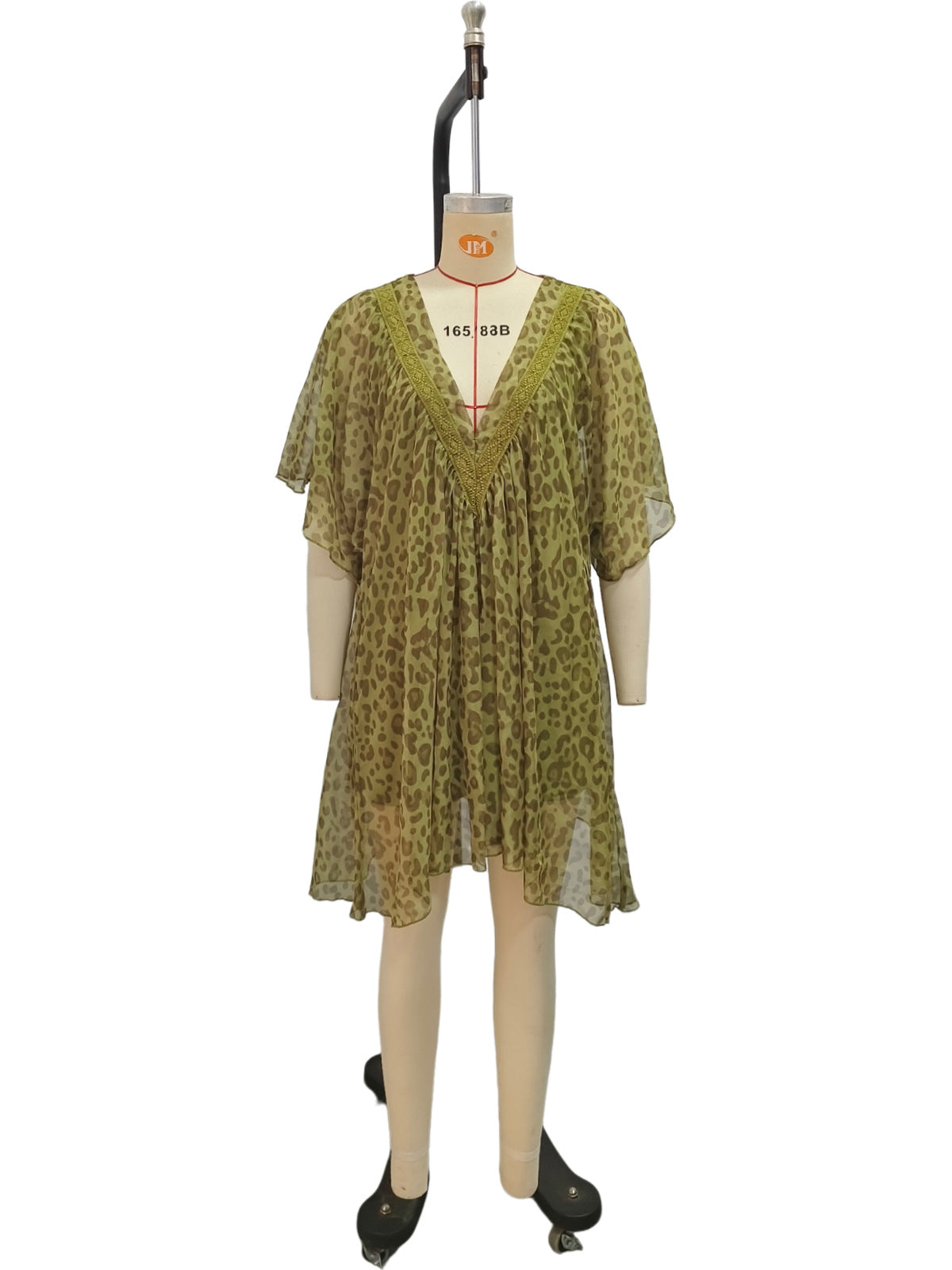 V-Neck Chiffon Leopard Print Beach Cover-Up Dress