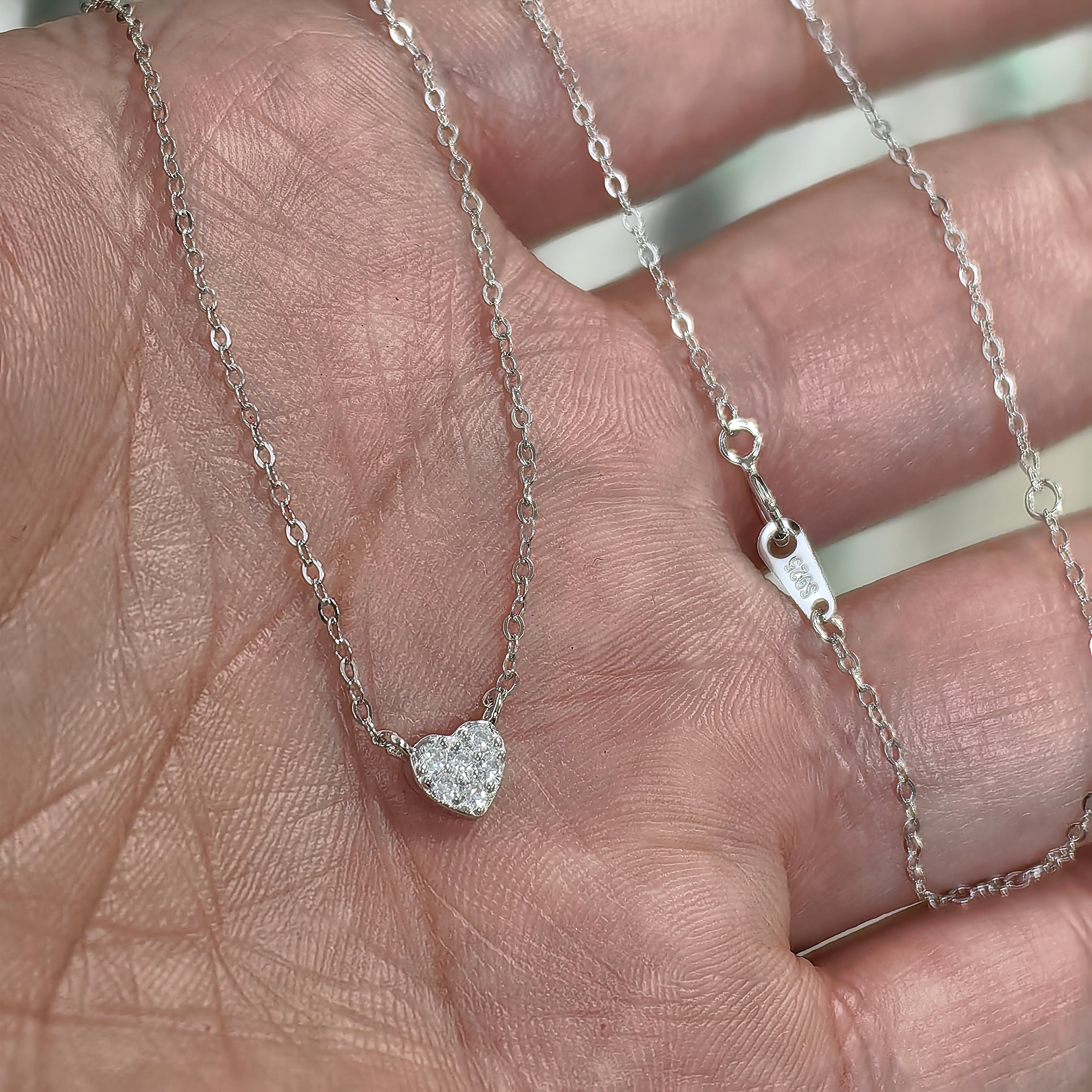 Mini Diamond Heart Collarbone Necklace in 925 Silver & 14K Gold