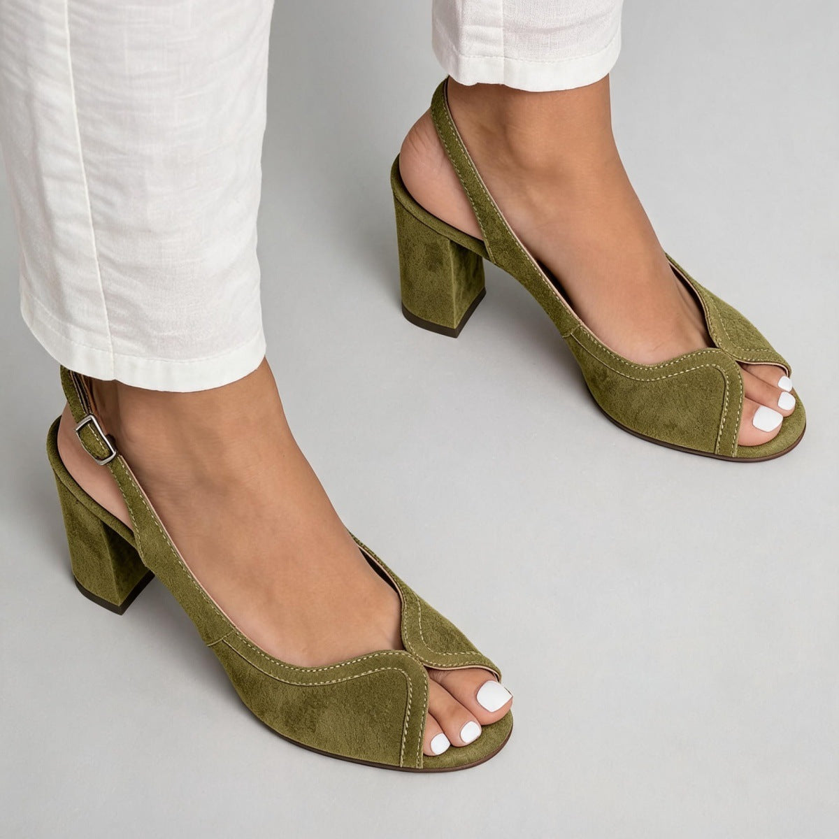 Chunky Heel Fish Mouth Open Back Sandals